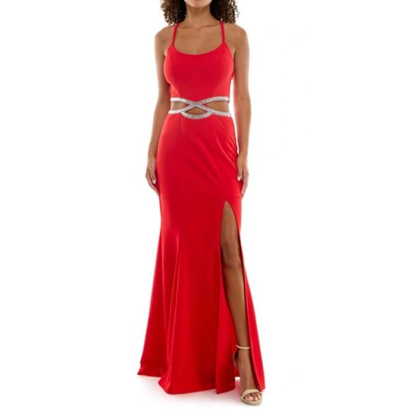 SPEECHLESS Rhinestone Trim Cutout Mermaid Gown In Red. Size 3. NWOT - Picture 1 of 8